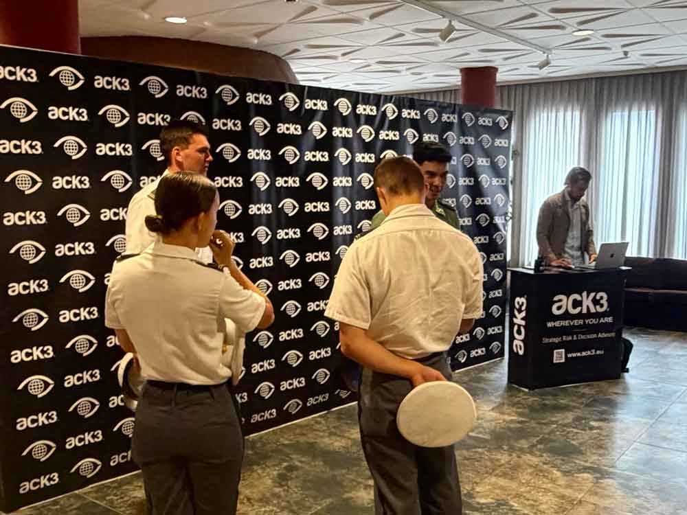 ACK3 sponsor stand at the XXXIII International Defence Course at the Palacio de Congresos in Jaca